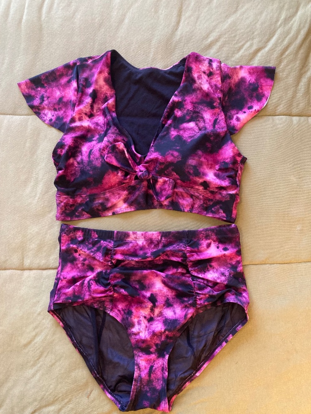 NWOT Torrid 2 Piece Swim Top & Bottom, Black & Pink Tie Dye, size 1 (1X, 14-16)